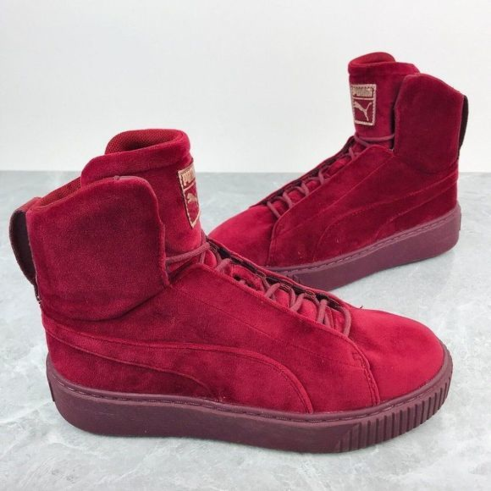 Puma Platform Mid‎ Velour Cordovan Womens Size 6.5 Red Sneakers 366388 02